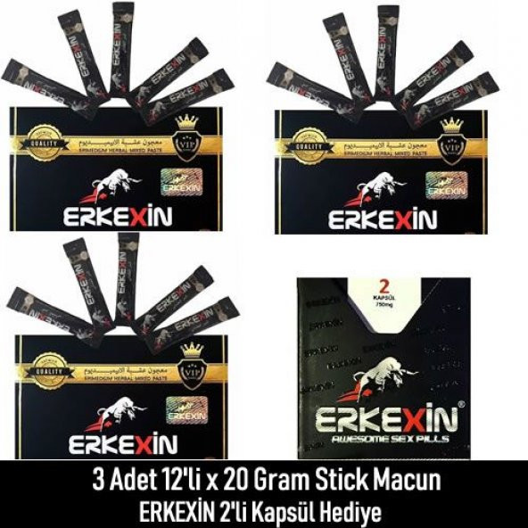 Erkexin 3 Adet 12li X 20 Gram Stick Macun + 2li Kapsül Hediye