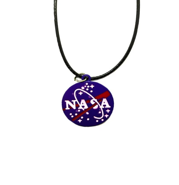 Mavi Nasa Uzay Astronot Suni Deri İpli Metal Kolye