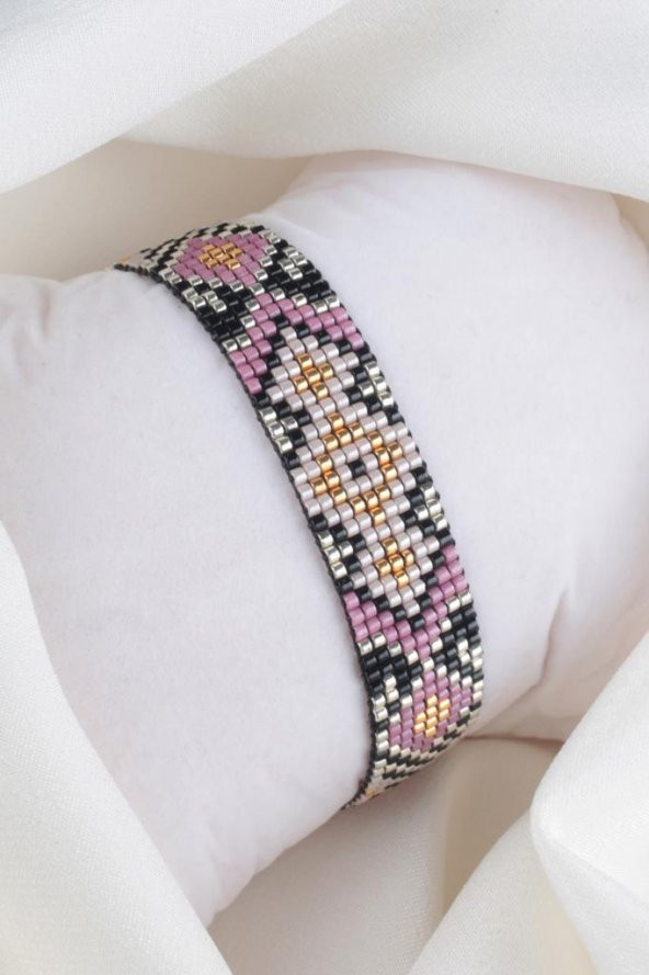 Zariass Miyuki Bileklik Etnik Siyah Pembe