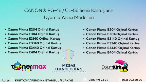 Canon Pixma E414 Orjinal Kartuş/ Canon PG-46 /CL-56 Set Kartuş - 5