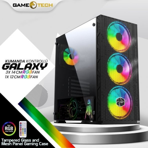GAMETECH GALAXY MESH RGB Kumandalı 140mm Fanlı Pro Gaming Oyuncu Bilgisayar Kasası - 5