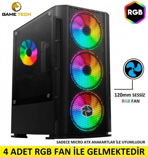 GAMETECH X-COLER MESH Micro ATX Pencereli RGB Pro Gaming Oyuncu Bilgisayar Kasası