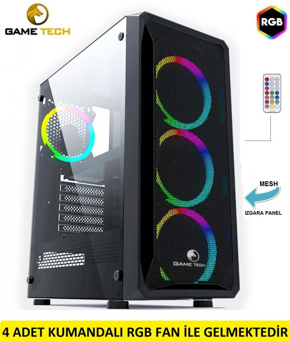 GAMETECH VELAR MESH 4x120mm Kumandalı RGB Fanlı Pro Gaming Oyuncu Bilgisayar Kasası