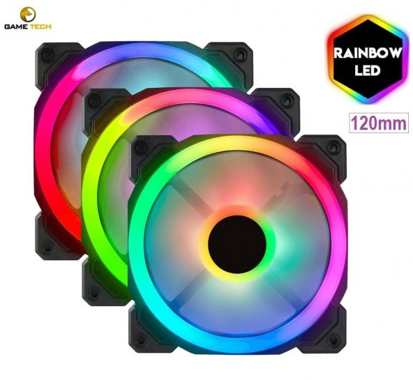 GAMETECH 7R Pro Serisi Rainbow Ledli Sessiz 120mm 12cm Kasa Fanı