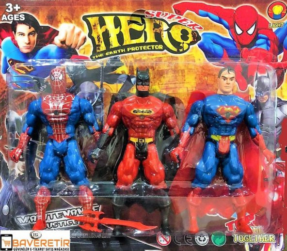 Batman Spiderman Superman Süper Kahramanlar 3 lü Oyuncak Figür Seti