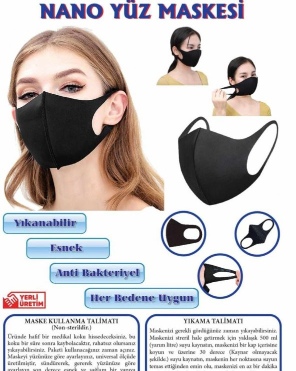 5 ADET  Yıkanabilir Nano Maske Siyah Maske 5 ADET FİYATIDIR