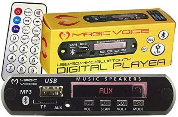 Magicvoice Oto Teyp USB/SD/MMC/Bluetooth Kumandalı Çevirici Dijital Player Board (12V-500MA)