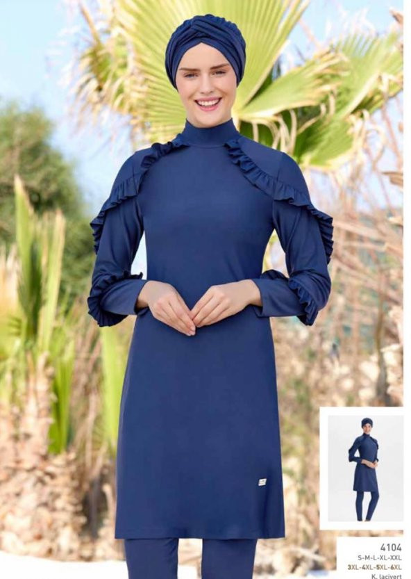ADASEA 4104 Lacivert Fırfır Detaylı Tasarım Tesettür Mayo - 4