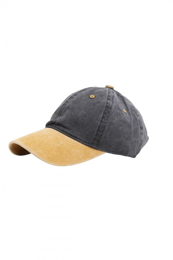 Beyzbol Şapkası 100 Pamuk Düz Eskitme - Yeni Sezon – Son Trend -Sarı Siyah