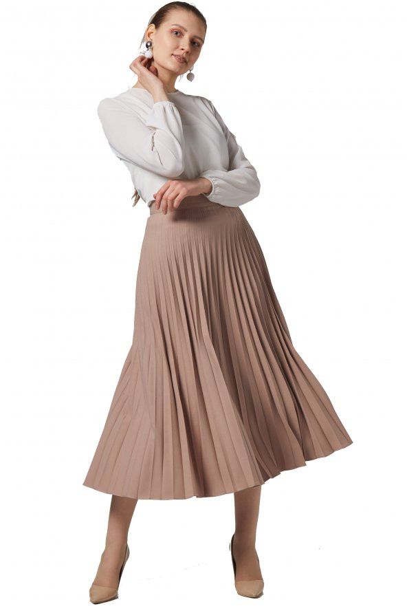 BAYAN PLİSOLEY ETEK SORALLİNE781 VİZON