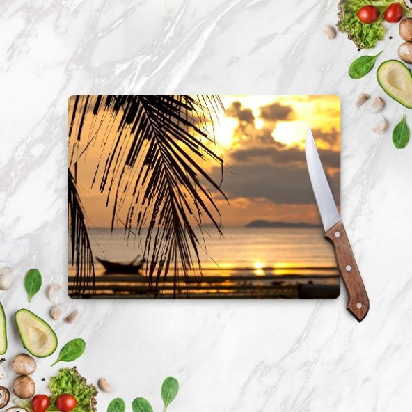 Decovetro Sunset Sahil Görünümlü | Cam Kesme Tahtası - Kesim Tablası - 2
