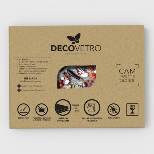 Decovetro Beyaz Mermer Görünümlü | Cam Kesme Tahtası - Kesim Tablası - 6