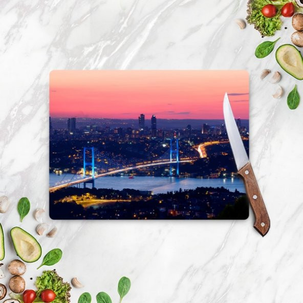 Decovetro İstanbul Boğaziçi Görünümlü | Cam Kesme Tahtası - Kesim Tablası - 2