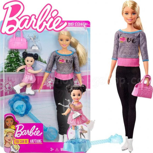 Barbie Spor Yapıyor Buz Pateni Antrenörü ve Bebek Oyun Seti FXP38
