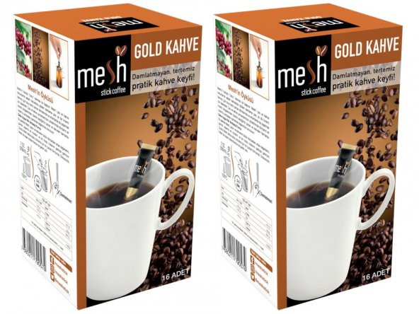 Mesh Stick Coffee Gold Kahve 32 Adet Damlatmayan, Tertemiz Pratik Kahve Keyfi 2 Kutu