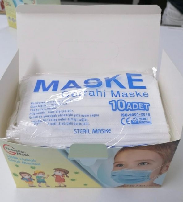 3 Katlı Medikal Çocuk Maskesi Full Ultrasonik 100 Adet Steril Ürün