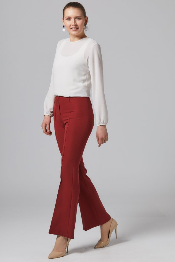 BAYAN İSPANYOL PAÇA PANTOLON,SORALLİNE,1691,KİREMİT - 2