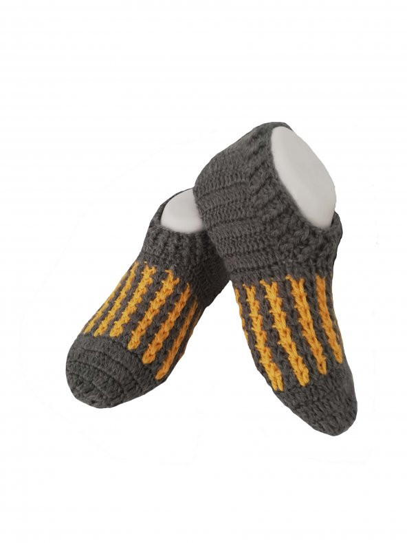 Nuh Home El Örme Kışlık Kısa Bayan Patik Çorap Sarı Gri Renkli