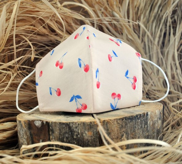 YETİŞKİN MASKE -KİRAZ DESENLİ (YIKANABİLİR)