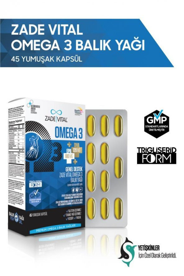 Zade Vital Premium Omega 3 Balık Yağı Genel Destek 45 Kapsül
