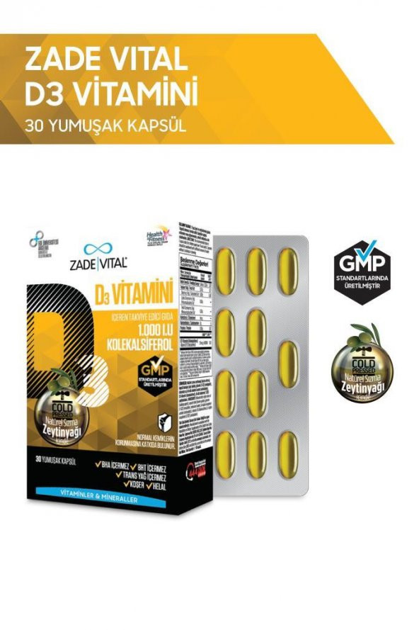 Zade Vital D3 Vitamini 30 Yumuşak Kapsül - 1.000 I.U.