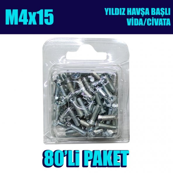M4x15 Yıldız Havşa Başlı (YHB) Vida/Civata 80 Adet
