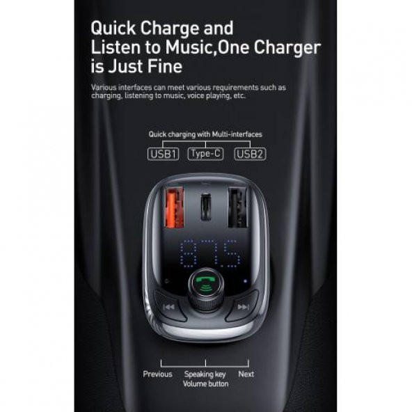 Orjinal Baseus 5A Araç Şarjı 36W QC 4 Bluetooth Araç Kiti Bluetooth FM Transmitter Araç Müzik kit - 7