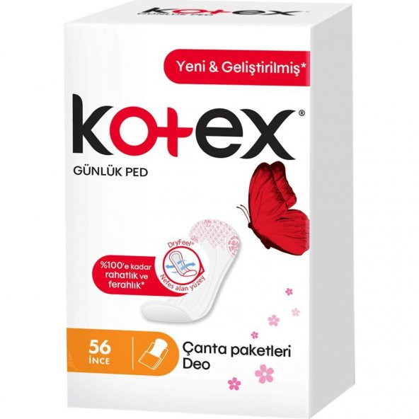 Kotex İnce Günlük Ped Parfümlü Çanta Paketleri 56 Adet