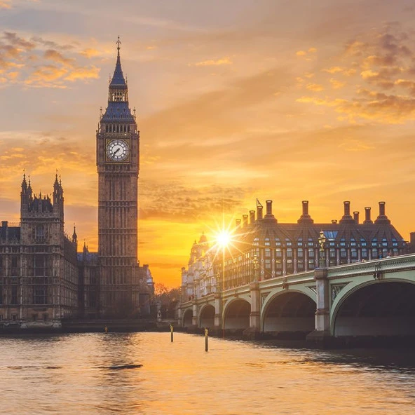 Baskılı Fon Perde Londra Günbatımı Manzaralı Köprü Desenli - 6