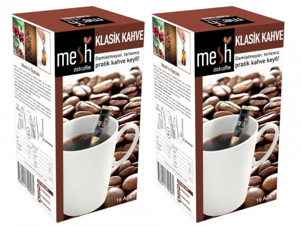 Mesh Stick Coffee Klasik Kahve 32 Adet Damlatmayan, Tertemiz Pratik Kahve Keyfi 2 Kutu
