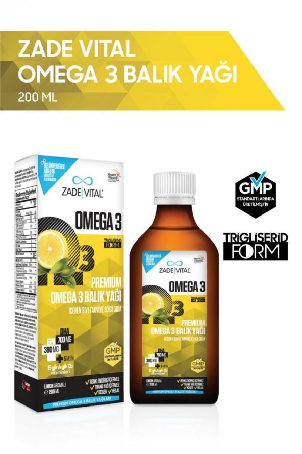 Zade Vital Omega 3 Balık Yağı Şurubu Limon Aromalı 200 ml