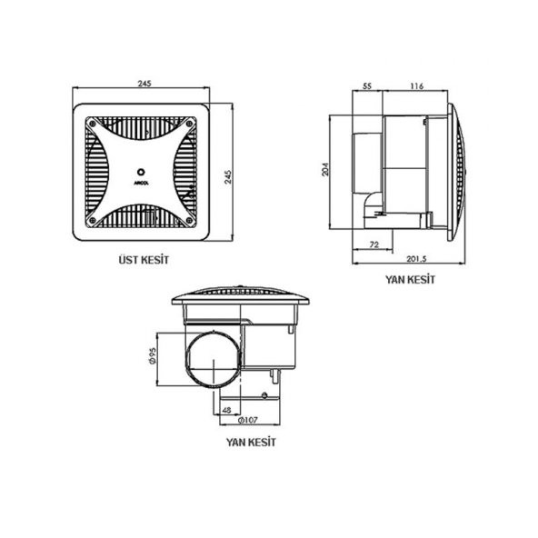 Aircol 250 Tavan Tipi Aspiratör - 2