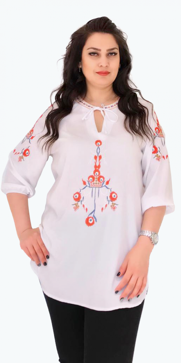 Sürmeli Triko Ghada Bayan Naz Nakış İşlemeli Gömlek 17119