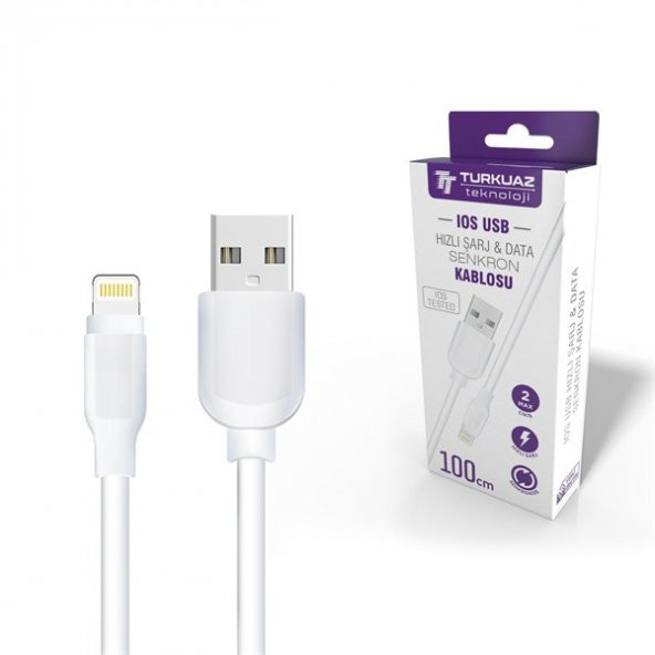 Şarj Kablosu Fast Iphone 6-7-8-X-XS-XR Plus Max 2.a Beyaz 1Metre Eko Turkuaz 541016