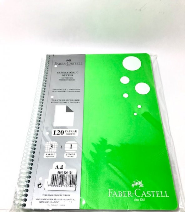 Faber-castell Spiralli Defter P.Kapak 3 Kareli +1 Çizgili 120 Yp YEŞİL