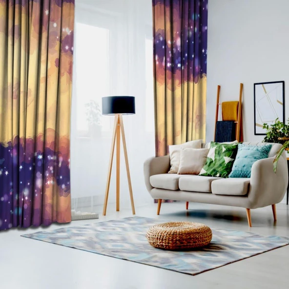 Baskılı Fon Perde Işıltılı Mavi Fırça Darbe Deseni - 2