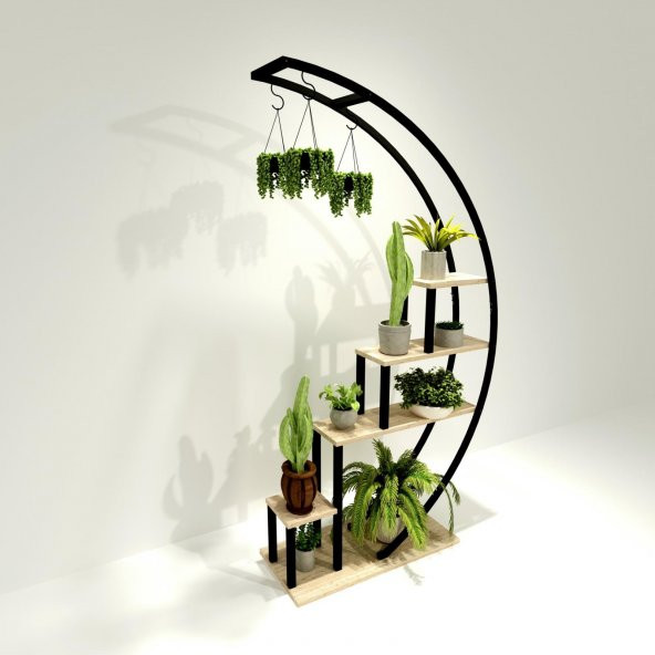 Dekoratif Metal Çiçeklik Ferforje Ahşap Çiçeklik Saksılık - 5