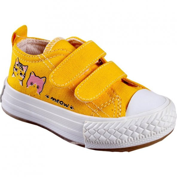 Three Step Unisex Kedili  Çocuk Işıklı Sarı Keten Ayakkabı