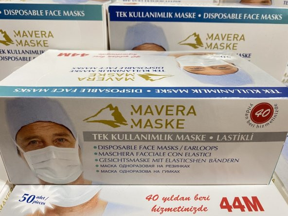 50  Adet 3 Katlı Medikal Lastikli Cerrahi Yüz Maskesi Burun Telli