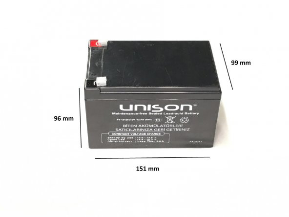 12v 12ah UNISON MARKA KURU AKÜ