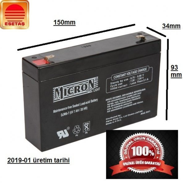 6V 7,5 AH akü MICRON OYUNCAK ARAÇLR (PİLSAN VE DİĞER MAR. UYUM)