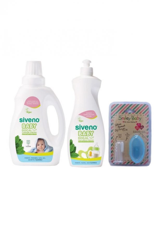 Doğal Çamaşır Sabunu 750 ml+Siveno Baby Emzik & Biberon Temizleyici 500 ml+Smiley Mavi Parmak Diş Fırçası