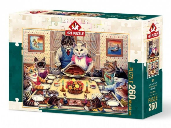 Art Puzzle 260 Parça Kedi Ailesi Ziyafette Puzzle - 2