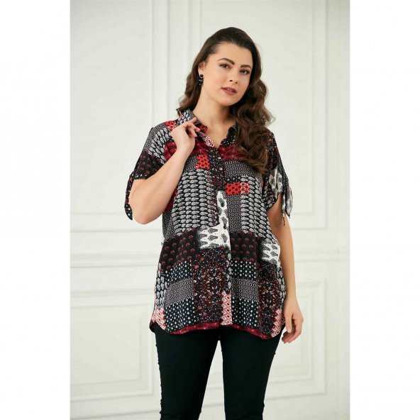 Günay Kadın Gömlek Rg6706 İlkbahar Yaz Renk Mixli-BORDO - 6