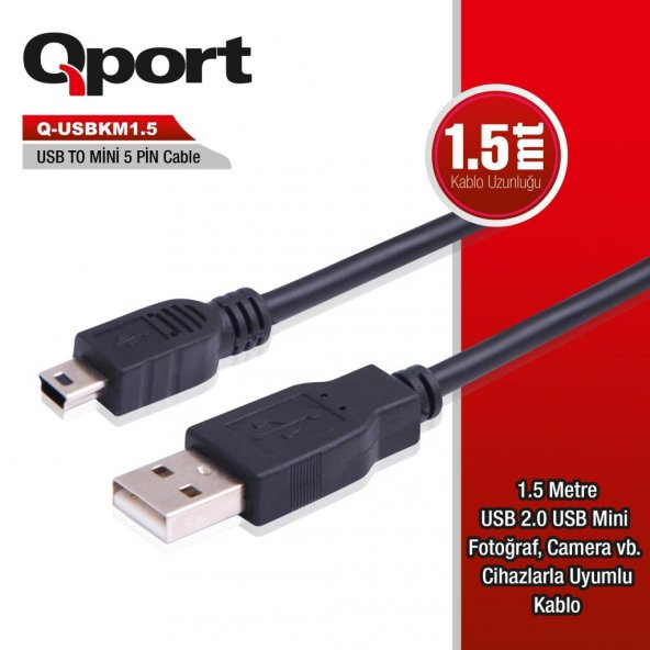 QPORT Q-USBKM1.5 1,5m 5PIN KAMERA-USB2.0 ŞARJ