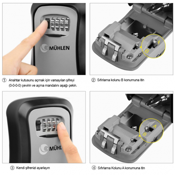 Mühlen Safe Key 3 Şifreli Çelik Kasa Anahtar Kasası Kutusu Anahtarlık Dış Mekana Uygun - 6