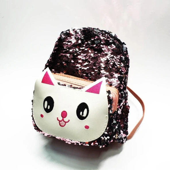 Pudra Renk Kedi Figürlü Çocuk Çantası - 6