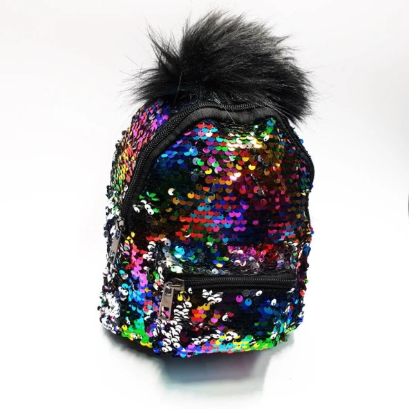 Ponpon Figürlü Gökkuşağı Renk Çocuk Sırt Çantası - 6