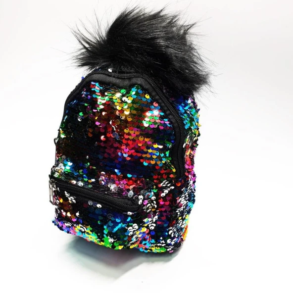 Ponpon Figürlü Gökkuşağı Renk Çocuk Sırt Çantası - 10