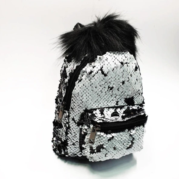 Ponpon Figürlü Siyah Beyaz Renk Çocuk Sırt Çantası - 12